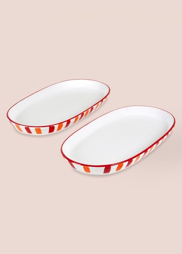  Joy Oval Servis 2li Set Kırmızı 17x30x4 cm