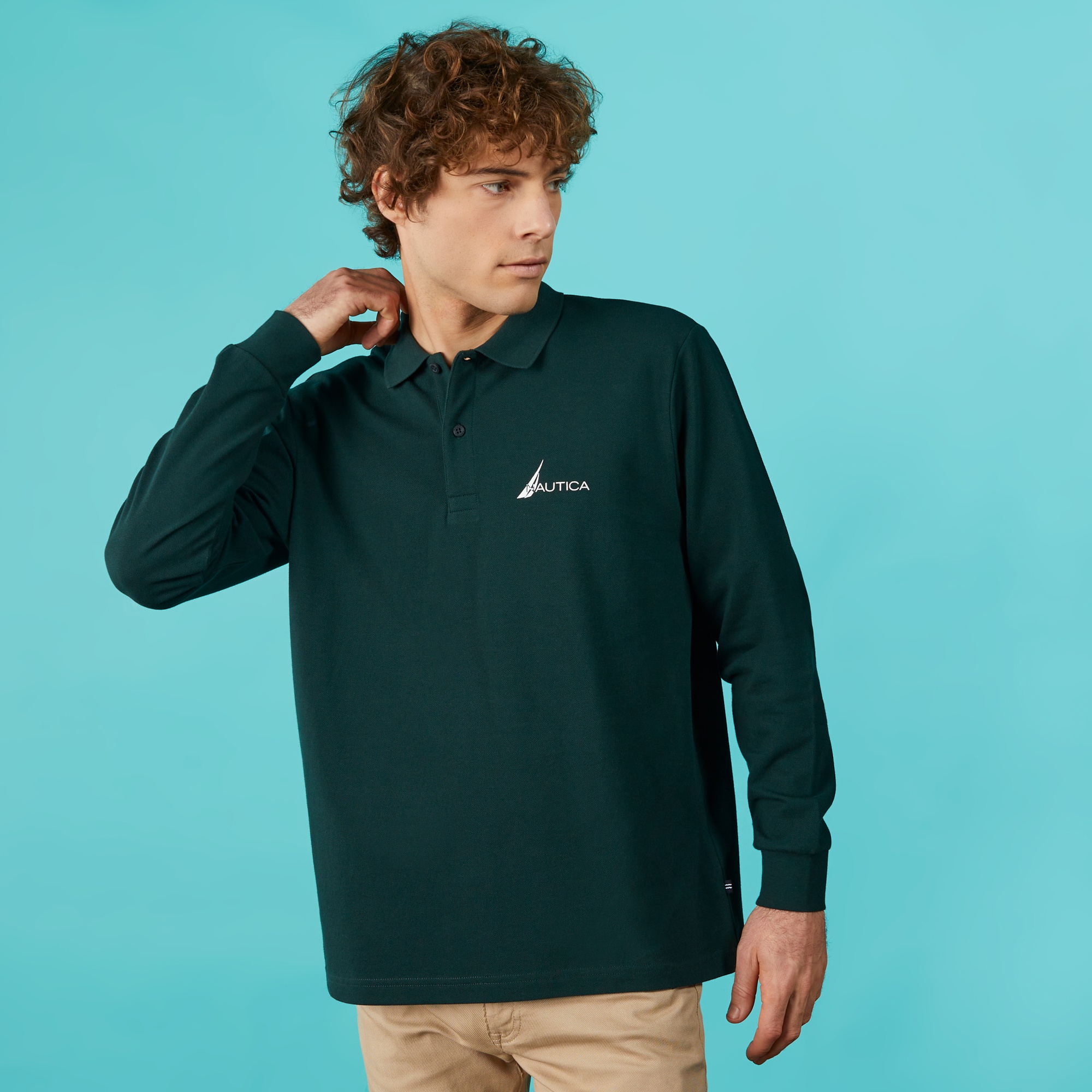 Nautica Erkek Yeşil Classic Fit Uzun Kollu Polo