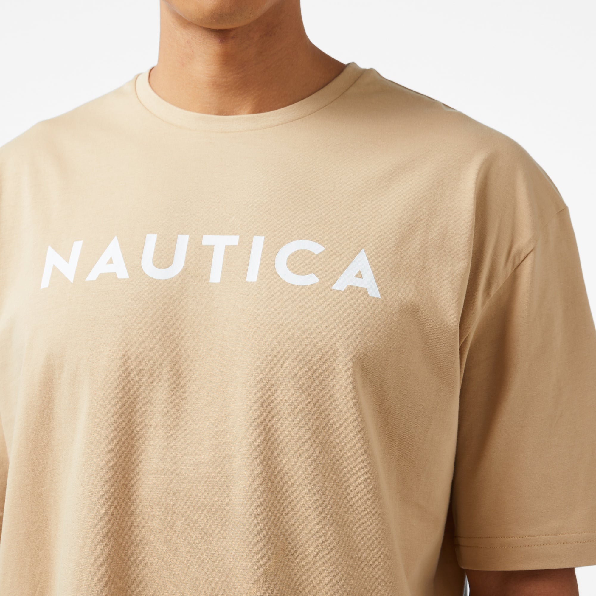 Nautica Erkek Bej Oversize Kısa Kollu T-Shirt