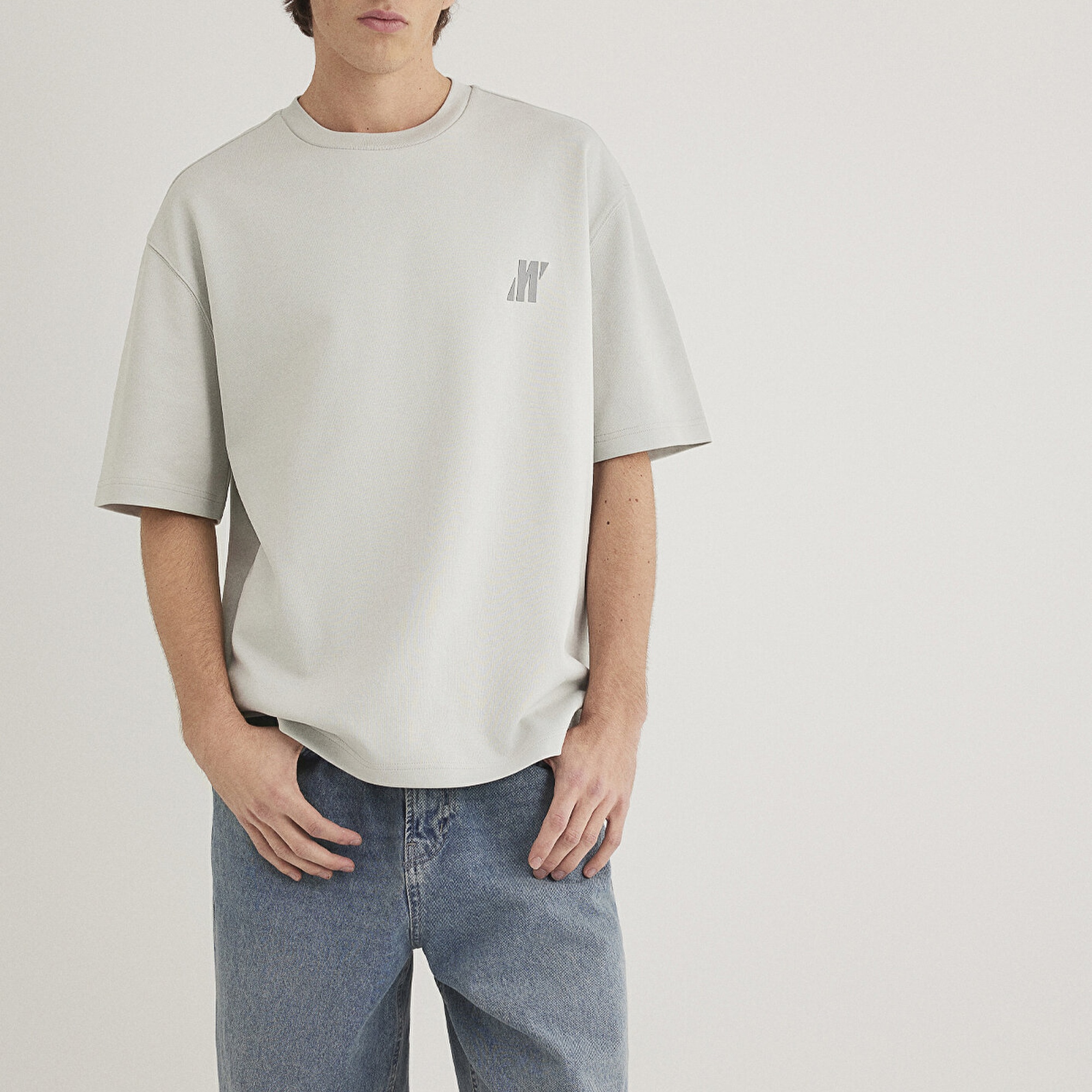 Mavi Baskılı Gri Tişört  0612743-70082