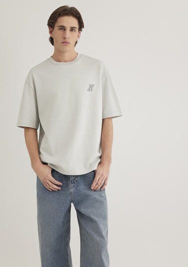  Mavi Baskılı Gri Tişört  0612743-70082