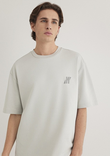  Mavi Baskılı Gri Tişört  0612743-70082