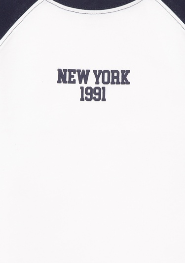  Mavi New York Baskılı Ekru Tişört Loose Fit / Bol Rahat Kesim 7610266-70057