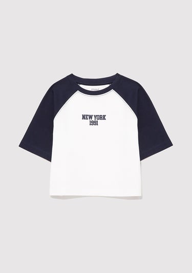  Mavi New York Baskılı Ekru Tişört Loose Fit / Bol Rahat Kesim 7610266-70057