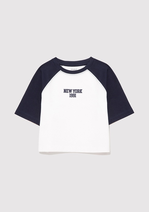  Mavi New York Baskılı Ekru Tişört Loose Fit / Bol Rahat Kesim 7610266-70057