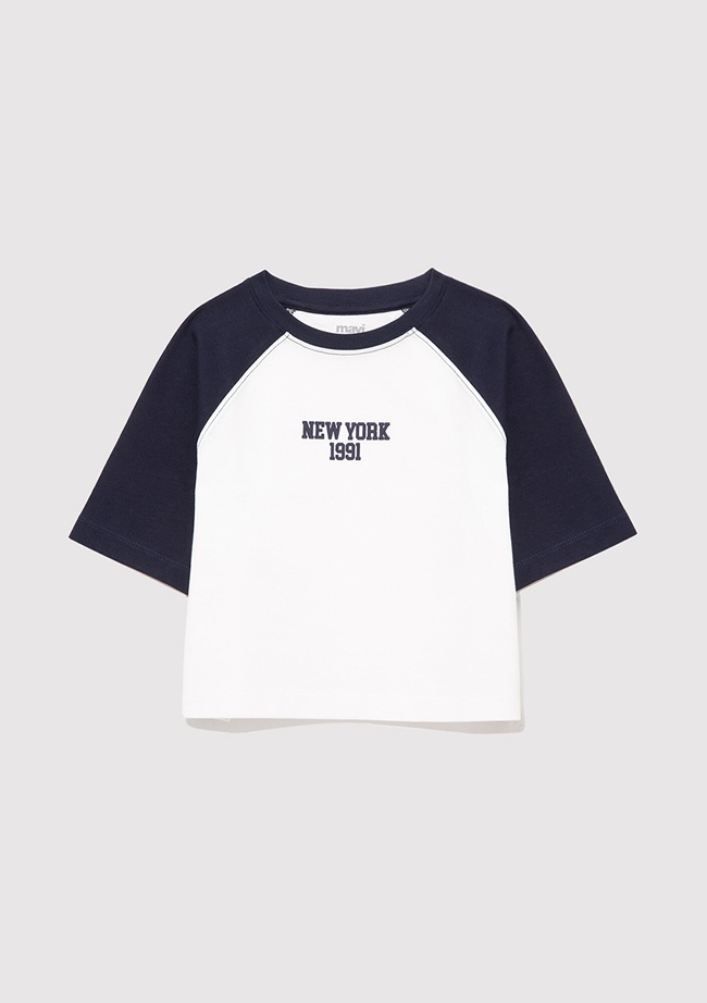  Mavi New York Baskılı Ekru Tişört Loose Fit / Bol Rahat Kesim 7610266-70057