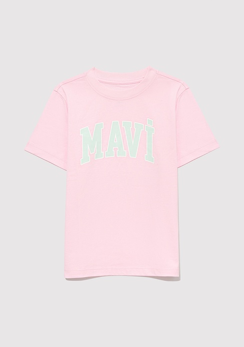  Mavi Mavi Logo Baskılı Pembe Tişört Regular Fit / Normal Kesim 7610109-86953
