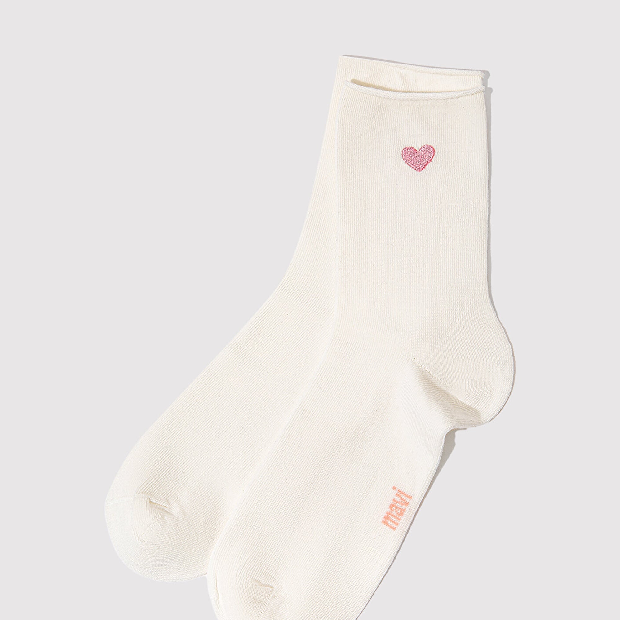 Mavi Kalp İşlemeli Ekru Soket Çorap 1913243-70048