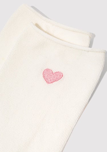  Mavi Kalp İşlemeli Ekru Soket Çorap 1913243-70048