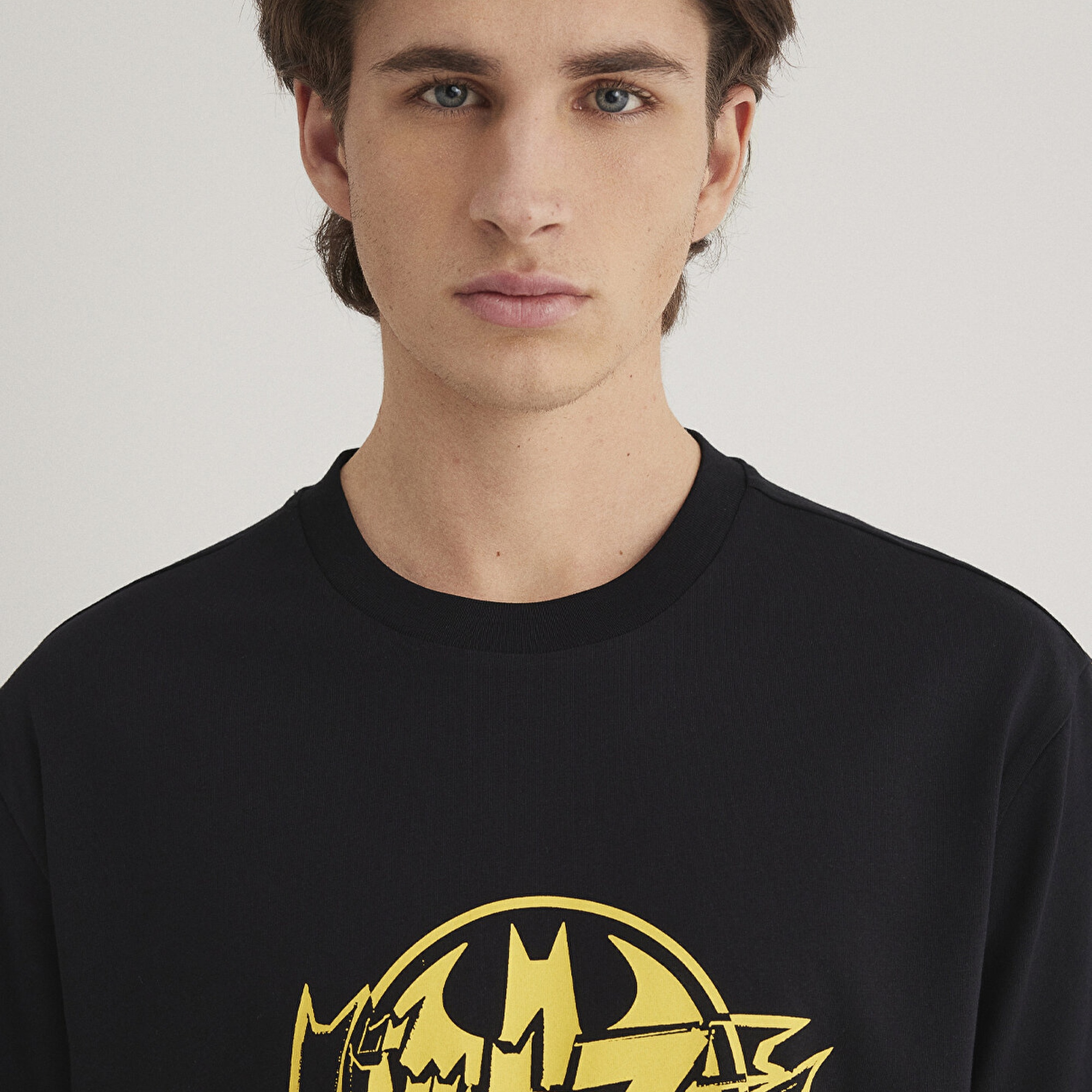 Mavi Batman Baskılı Siyah Tişört Loose Fit / Bol Rahat Kesim 0612567-900