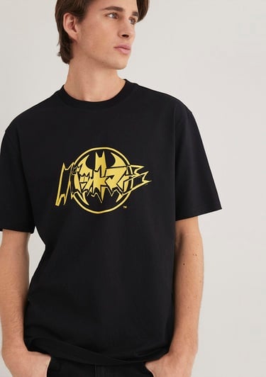  Mavi Batman Baskılı Siyah Tişört Loose Fit / Bol Rahat Kesim 0612567-900