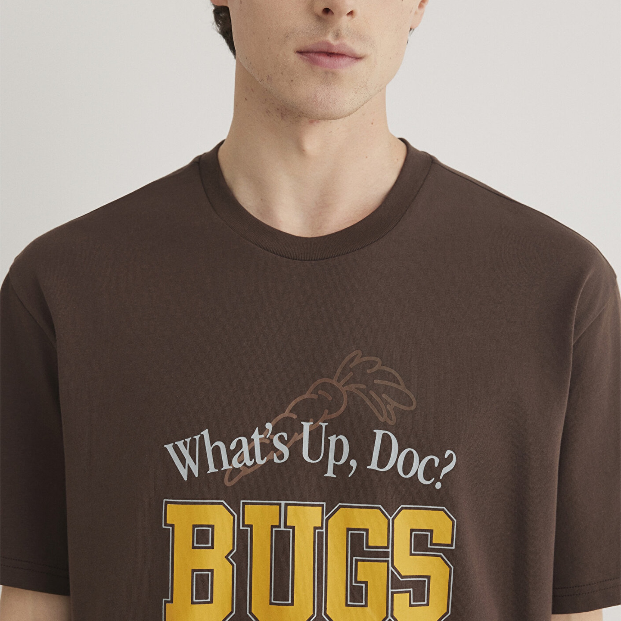 Mavi Bugs Bunny Baskılı Kahverengi Tişört Loose Fit / Bol Rahat Kesim 0612565-88067