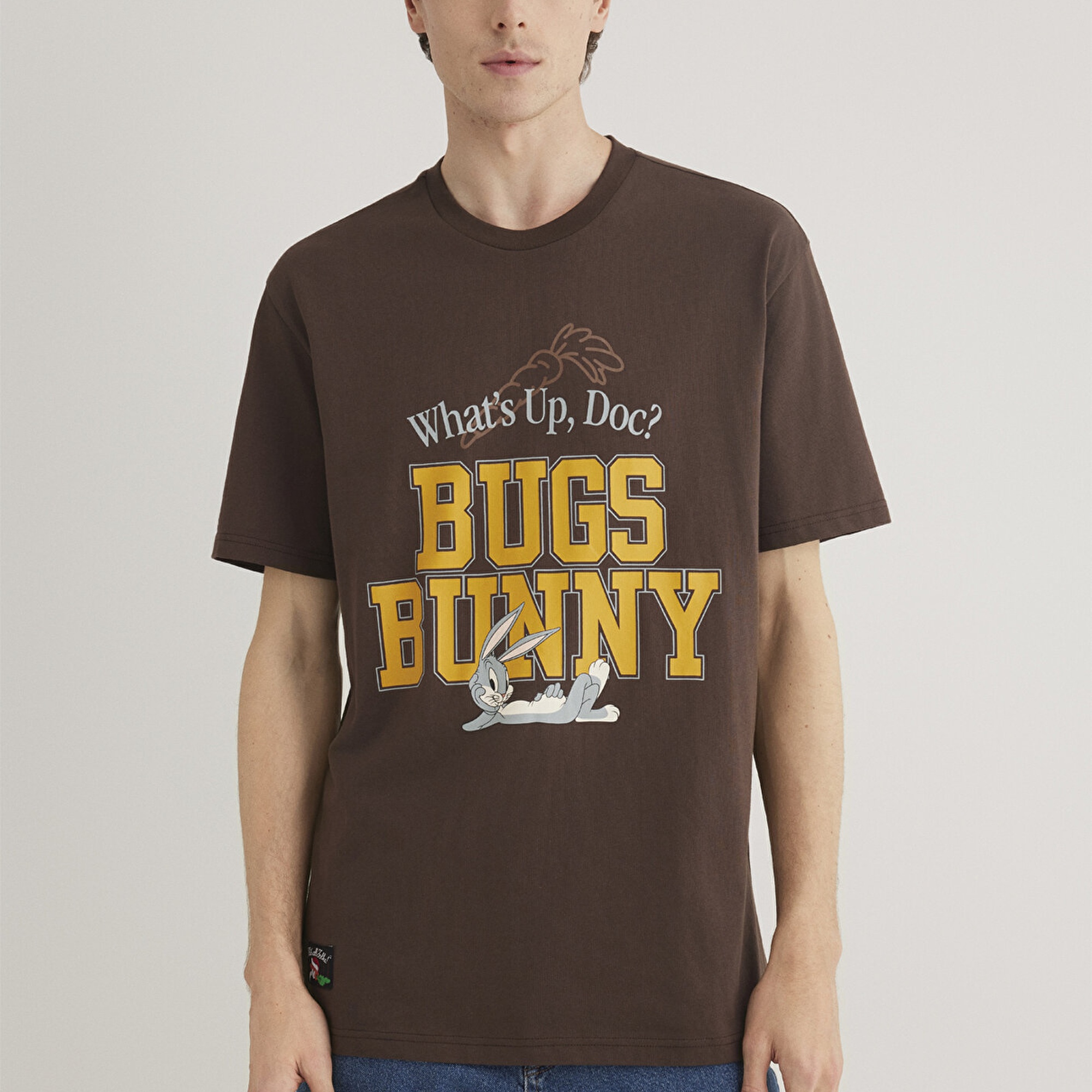 Mavi Bugs Bunny Baskılı Kahverengi Tişört Loose Fit / Bol Rahat Kesim 0612565-88067