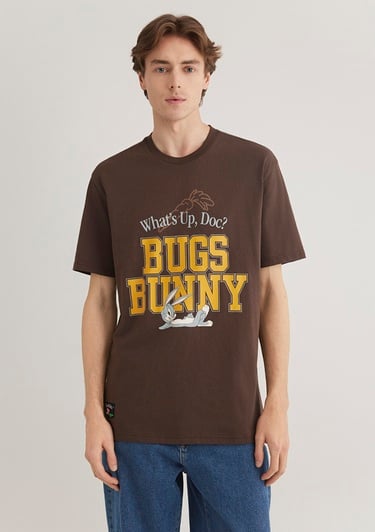  Mavi Bugs Bunny Baskılı Kahverengi Tişört Loose Fit / Bol Rahat Kesim 0612565-88067