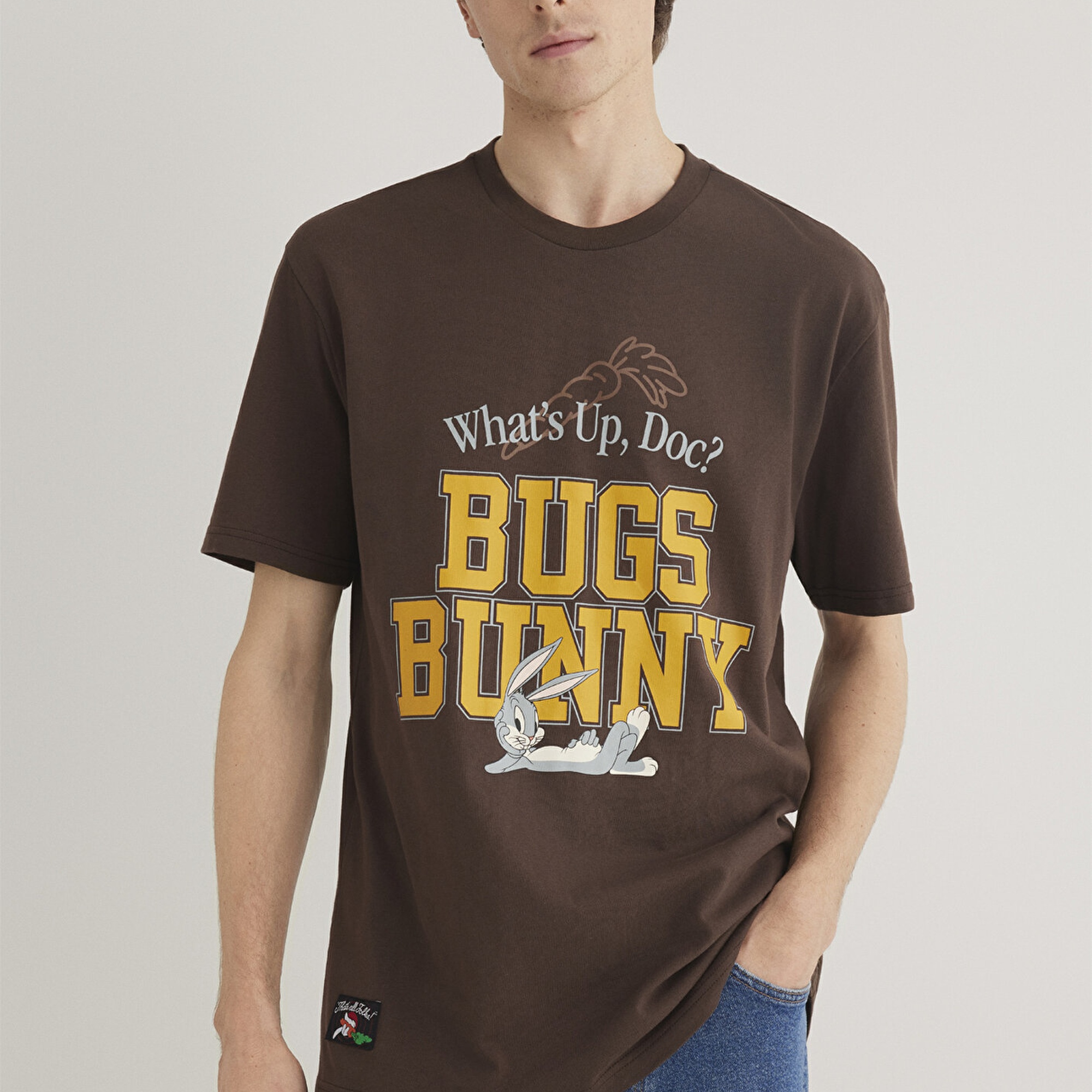 Mavi Bugs Bunny Baskılı Kahverengi Tişört Loose Fit / Bol Rahat Kesim 0612565-88067