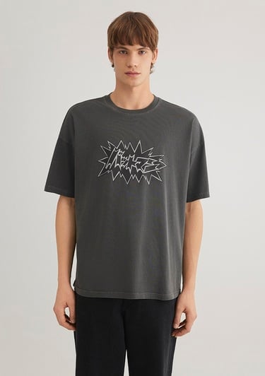  Mavi Batman Baskılı Antrasit Tişört Oversize / Geniş Kesim 0612569-900