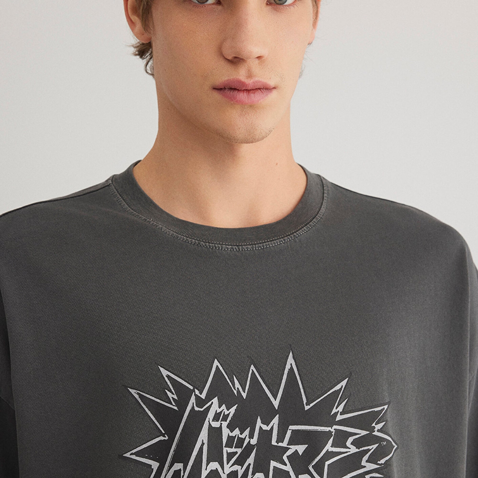 Mavi Batman Baskılı Antrasit Tişört Oversize / Geniş Kesim 0612569-900