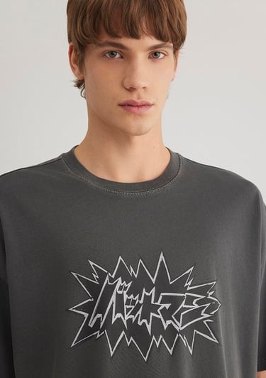  Mavi Batman Baskılı Antrasit Tişört Oversize / Geniş Kesim 0612569-900