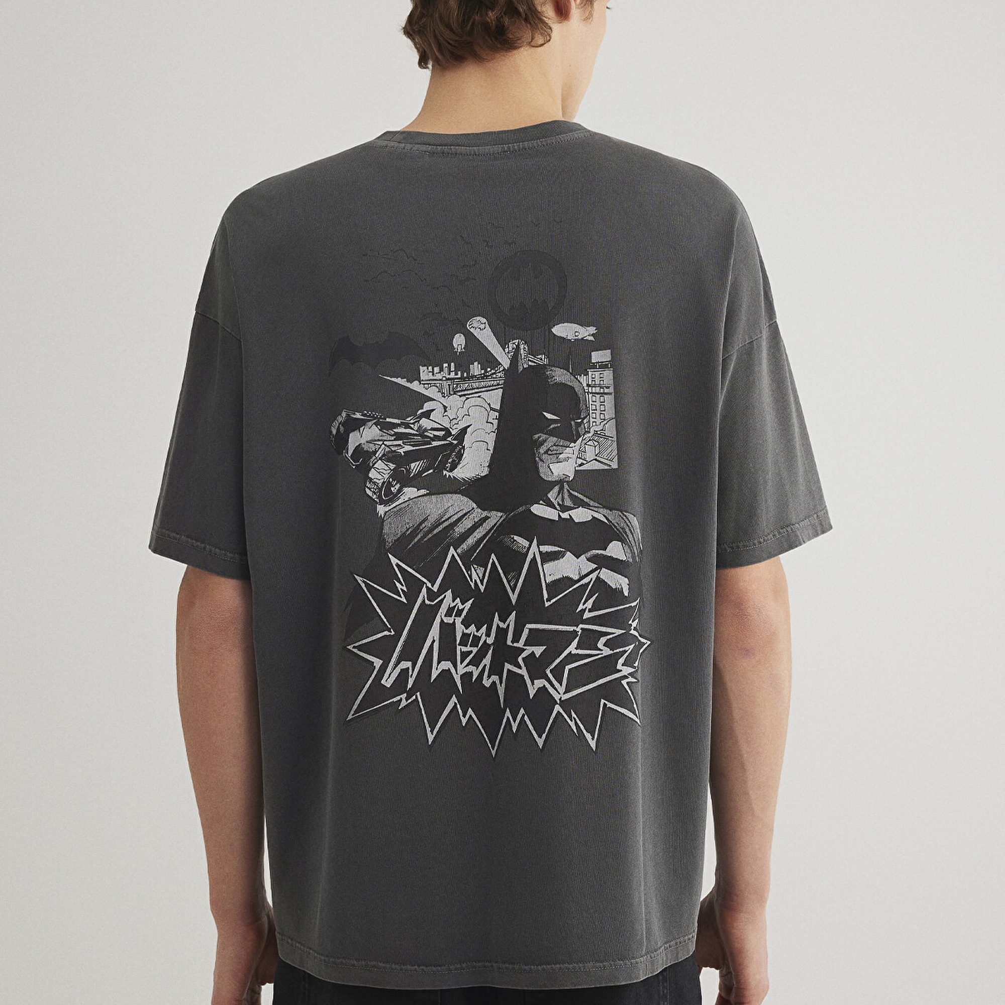 Mavi Batman Baskılı Antrasit Tişört Oversize / Geniş Kesim 0612569-900