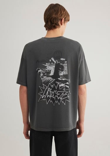  Mavi Batman Baskılı Antrasit Tişört Oversize / Geniş Kesim 0612569-900