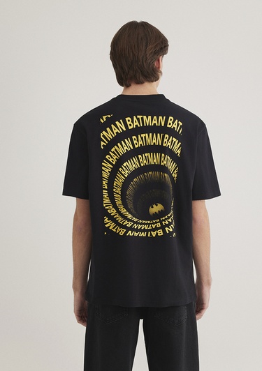 Mavi Batman Baskılı Siyah Tişört Loose Fit / Bol Rahat Kesim 0612567-900