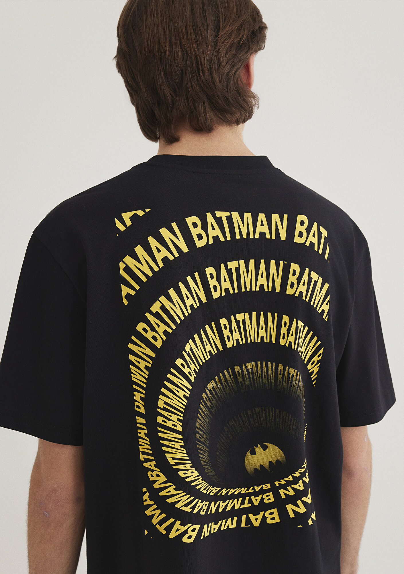  Mavi Batman Baskılı Siyah Tişört Loose Fit / Bol Rahat Kesim 0612567-900