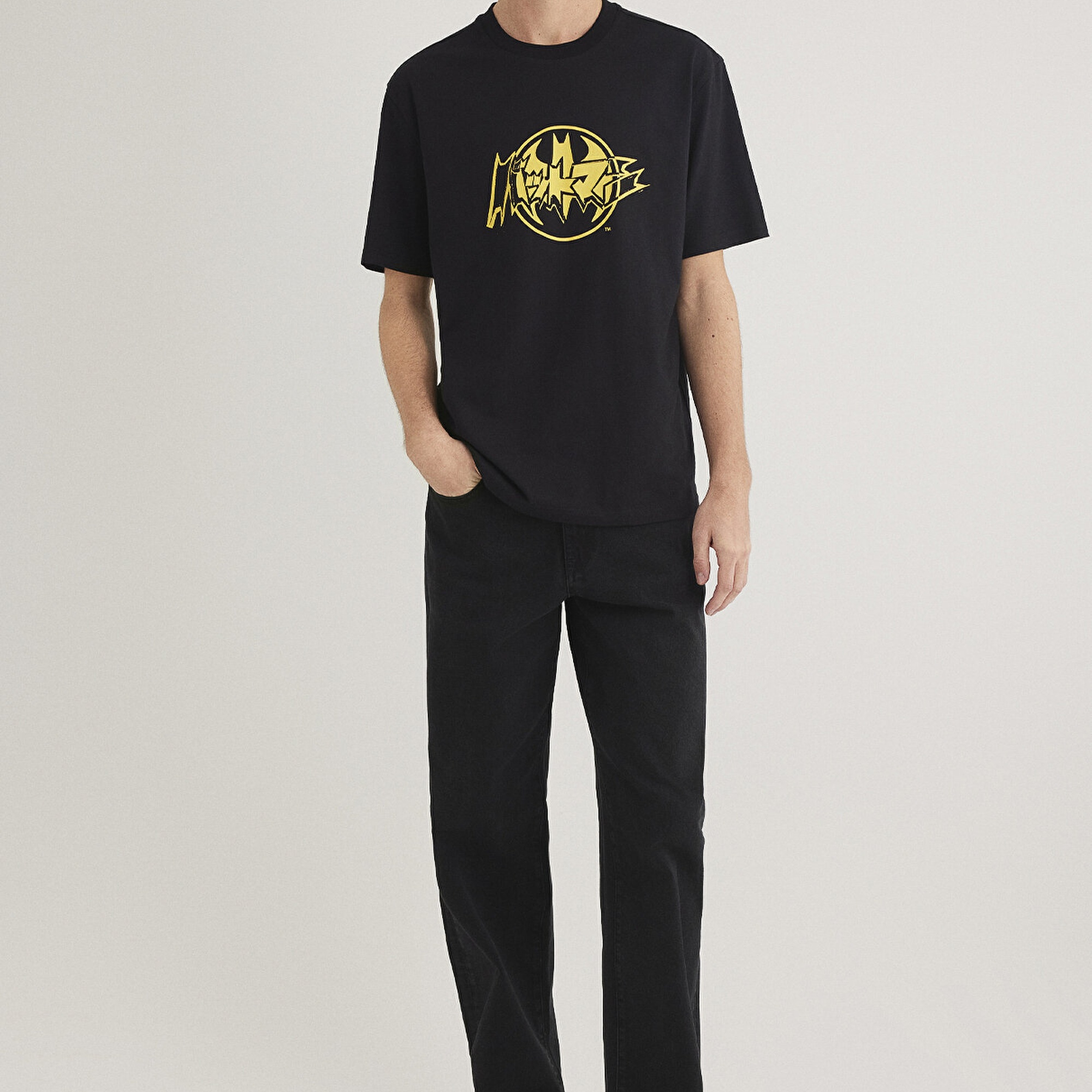 Mavi Batman Baskılı Siyah Tişört Loose Fit / Bol Rahat Kesim 0612567-900