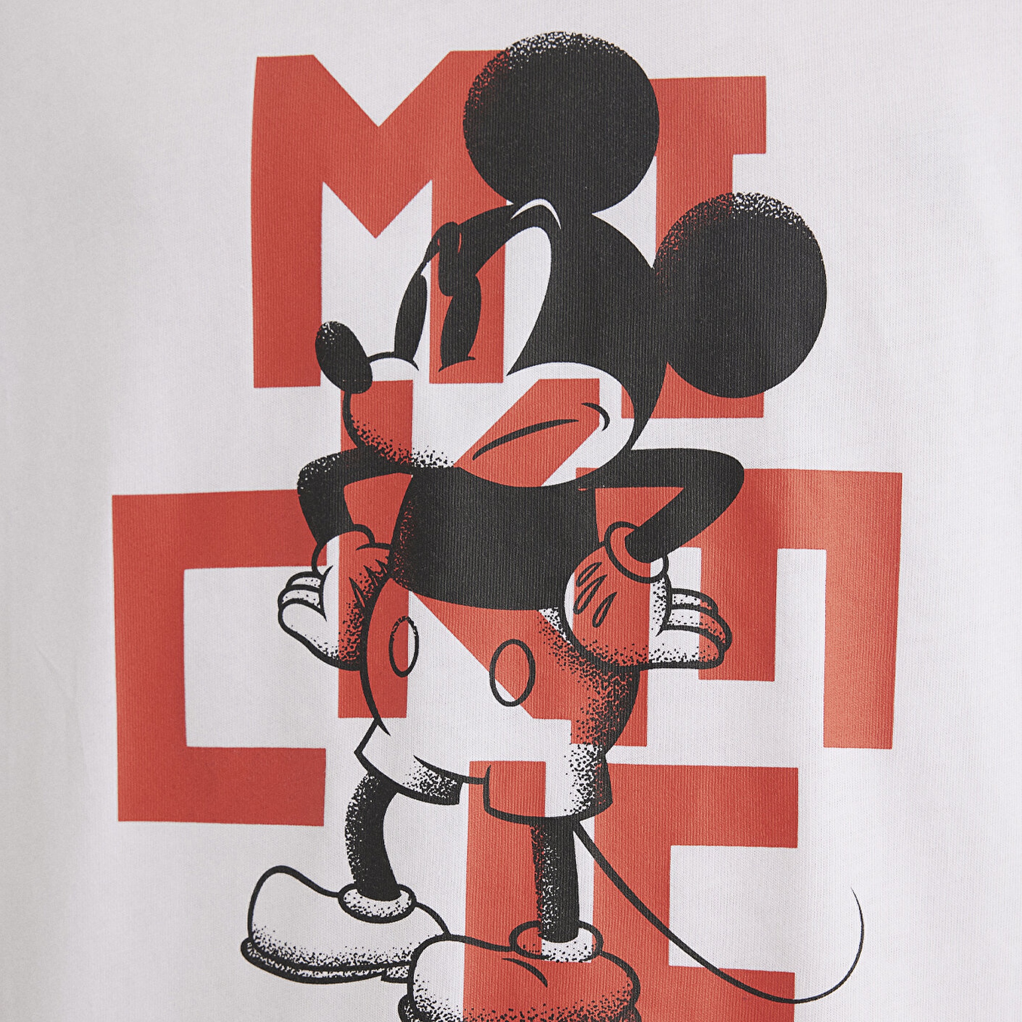 Mavi Mickey Mouse Baskılı Beyaz Tişört Boxy Fit 0612561-620