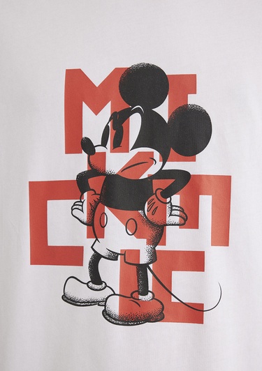  Mavi Mickey Mouse Baskılı Beyaz Tişört Boxy Fit 0612561-620