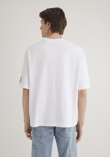  Mavi Mickey Mouse Baskılı Beyaz Tişört Boxy Fit 0612561-620