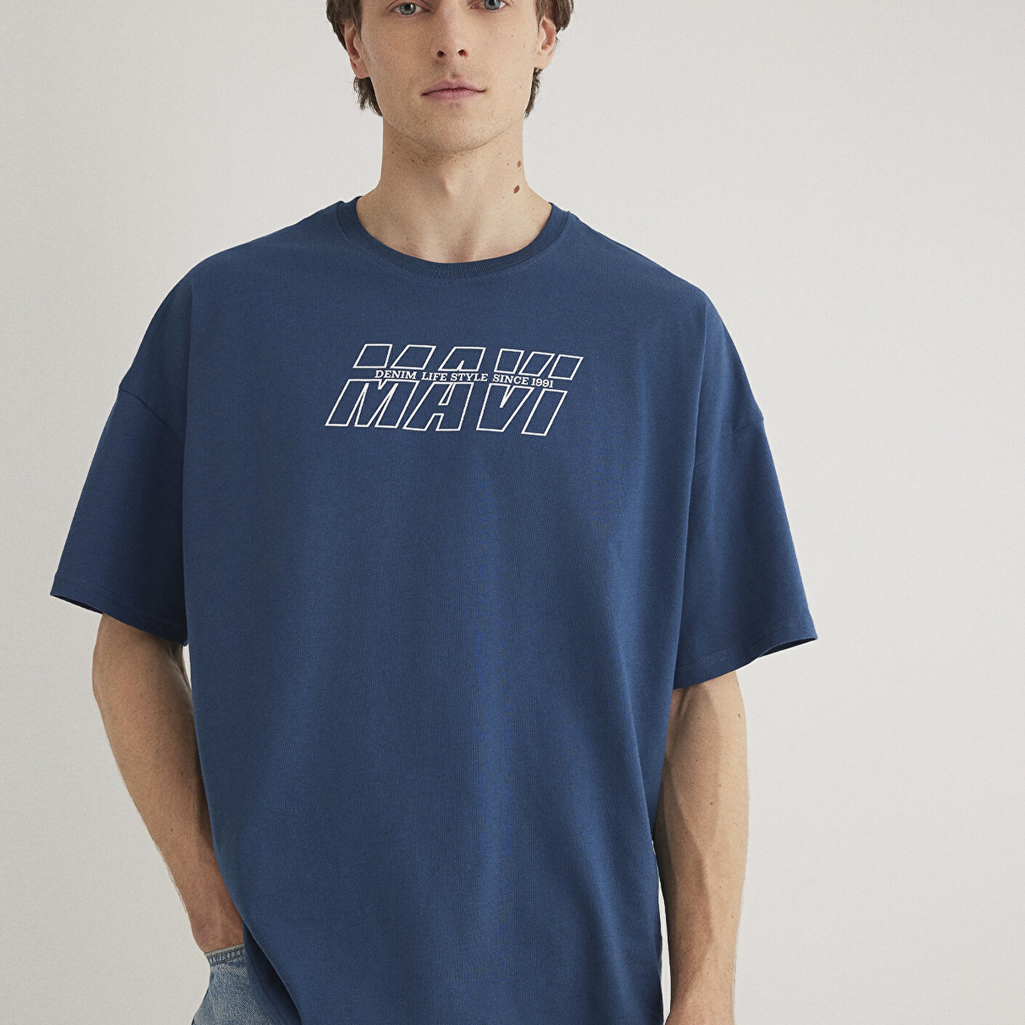 Mavi Mavi Baskılı Lacivert Tişört Oversize / Geniş Kesim 0611827-89287