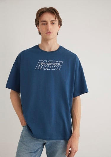  Mavi Mavi Baskılı Lacivert Tişört Oversize / Geniş Kesim 0611827-89287