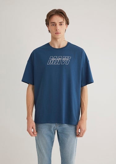  Mavi Mavi Baskılı Lacivert Tişört Oversize / Geniş Kesim 0611827-89287