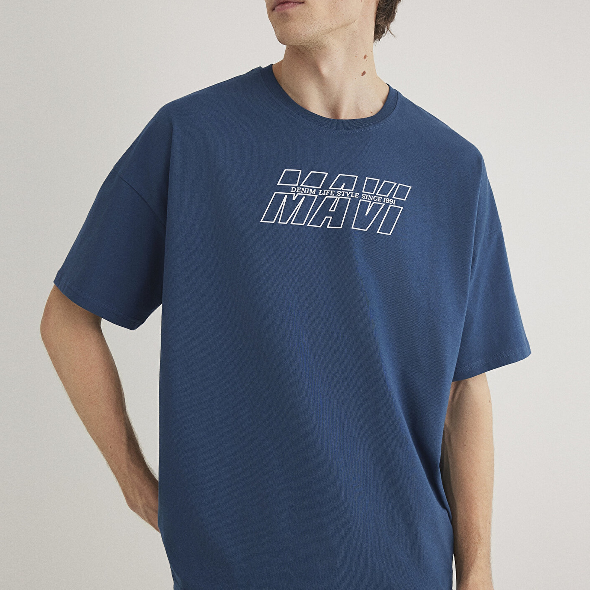 Mavi Mavi Baskılı Lacivert Tişört Oversize / Geniş Kesim 0611827-89287