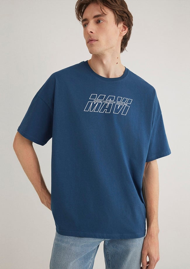  Mavi Mavi Baskılı Lacivert Tişört Oversize / Geniş Kesim 0611827-89287