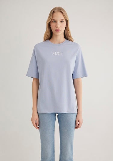  Mavi Mavi Logo Baskılı Lila Tişört Oversize / Geniş Kesim 1611593-85385