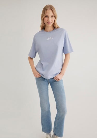  Mavi Mavi Logo Baskılı Lila Tişört Oversize / Geniş Kesim 1611593-85385