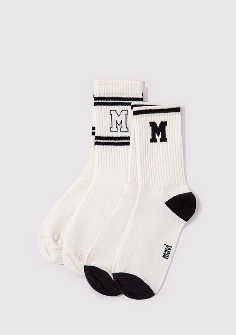  Mavi 2li Mavi Logo Detaylı Ekru Soket Çorap 1913258-620