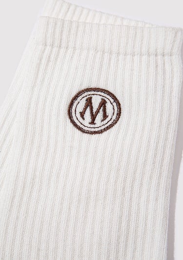  Mavi Mühür Logo Baskılı Ekru Soket Çorap 0911756-30701