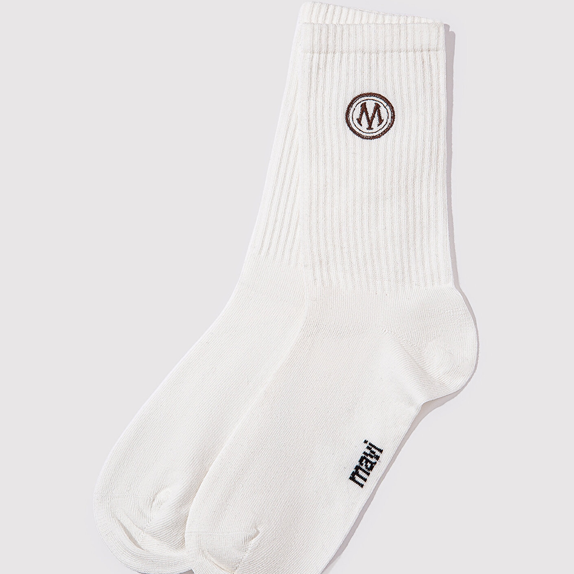 Mavi Mühür Logo Baskılı Ekru Soket Çorap 0911756-30701