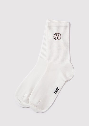  Mavi Mühür Logo Baskılı Ekru Soket Çorap 0911756-30701
