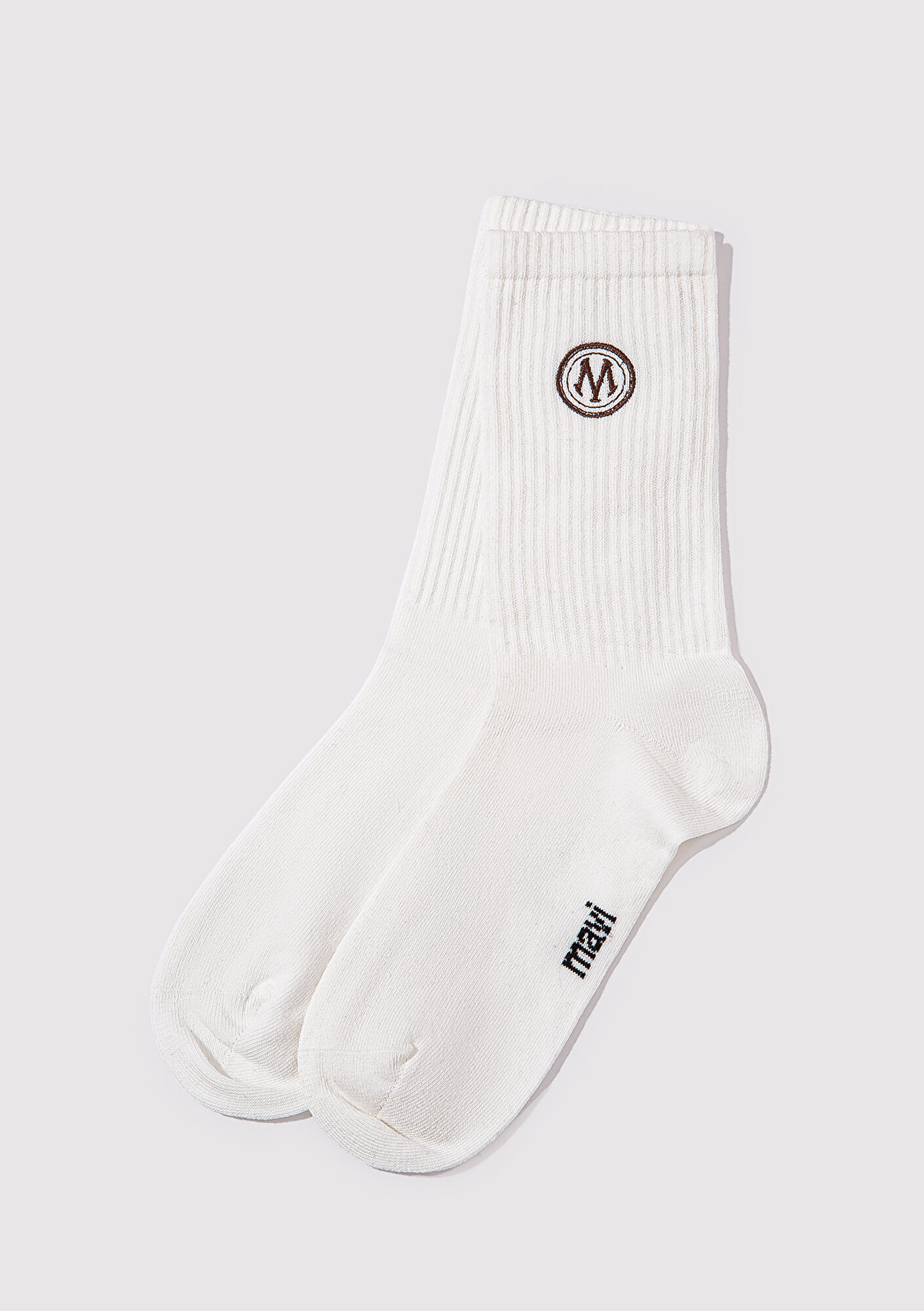  Mavi Mühür Logo Baskılı Ekru Soket Çorap 0911756-30701