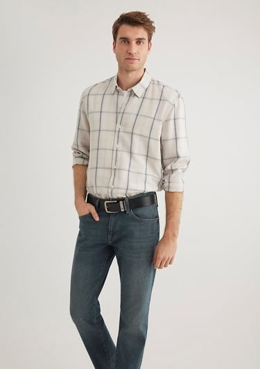  Mavi Kareli Ekru Tencel TM Liyosel Gömlek Slim Fit / Dar Kesim 0211447-89583