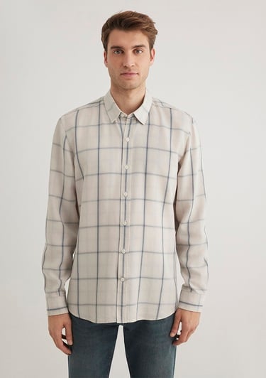  Mavi Kareli Ekru Tencel TM Liyosel Gömlek Slim Fit / Dar Kesim 0211447-89583