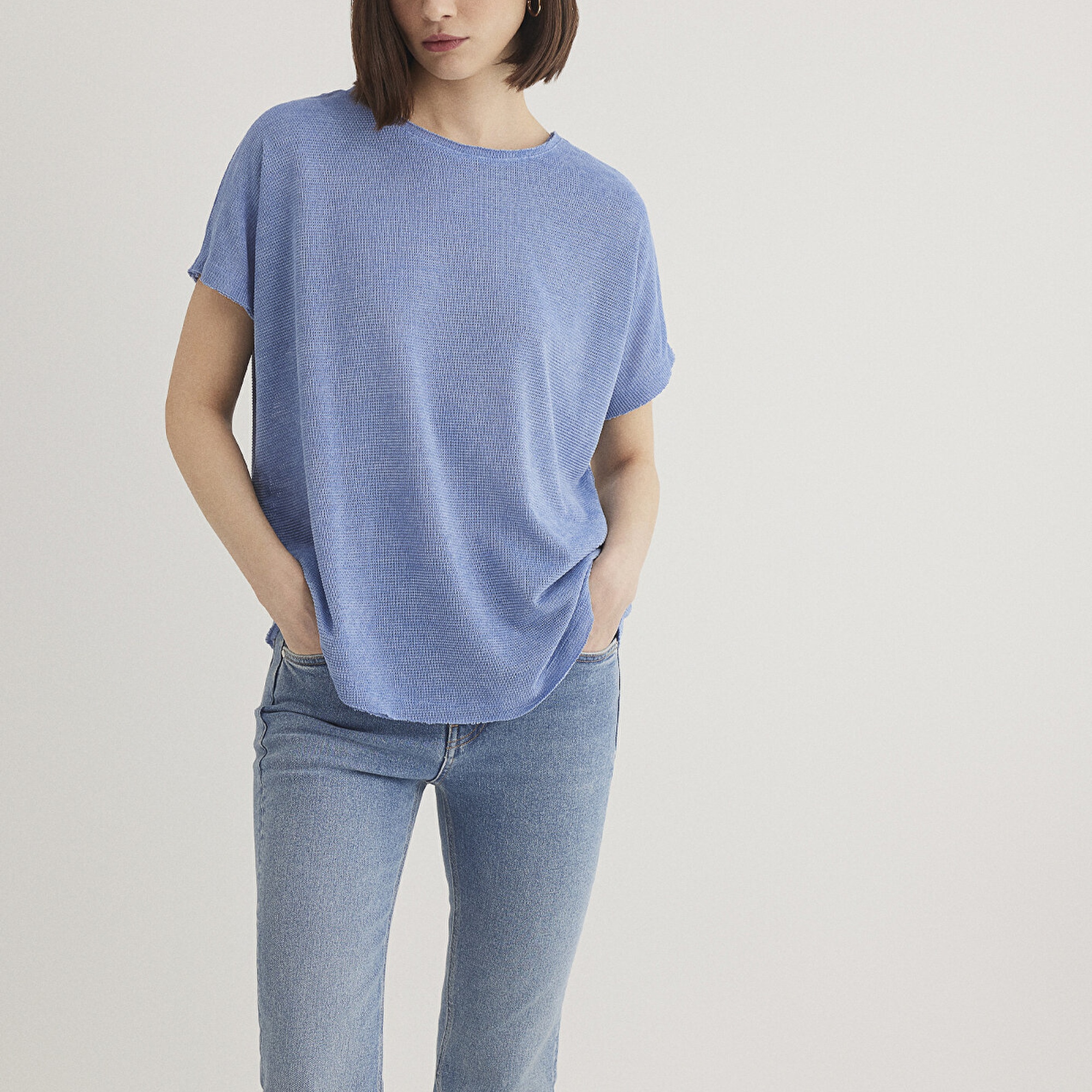 Mavi Dokulu Mavi Basic Tişört Loose Fit / Bol Rahat Kesim 167311-70853