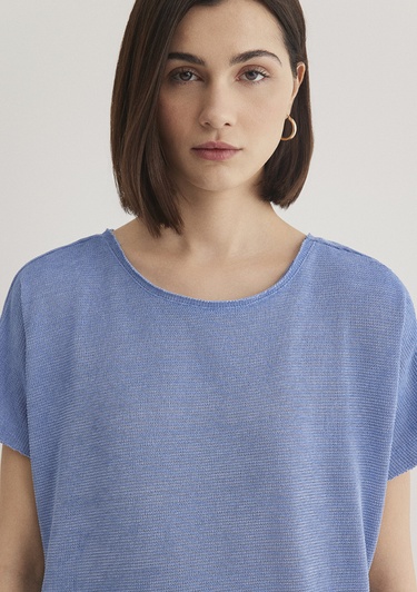  Mavi Dokulu Mavi Basic Tişört Loose Fit / Bol Rahat Kesim 167311-70853