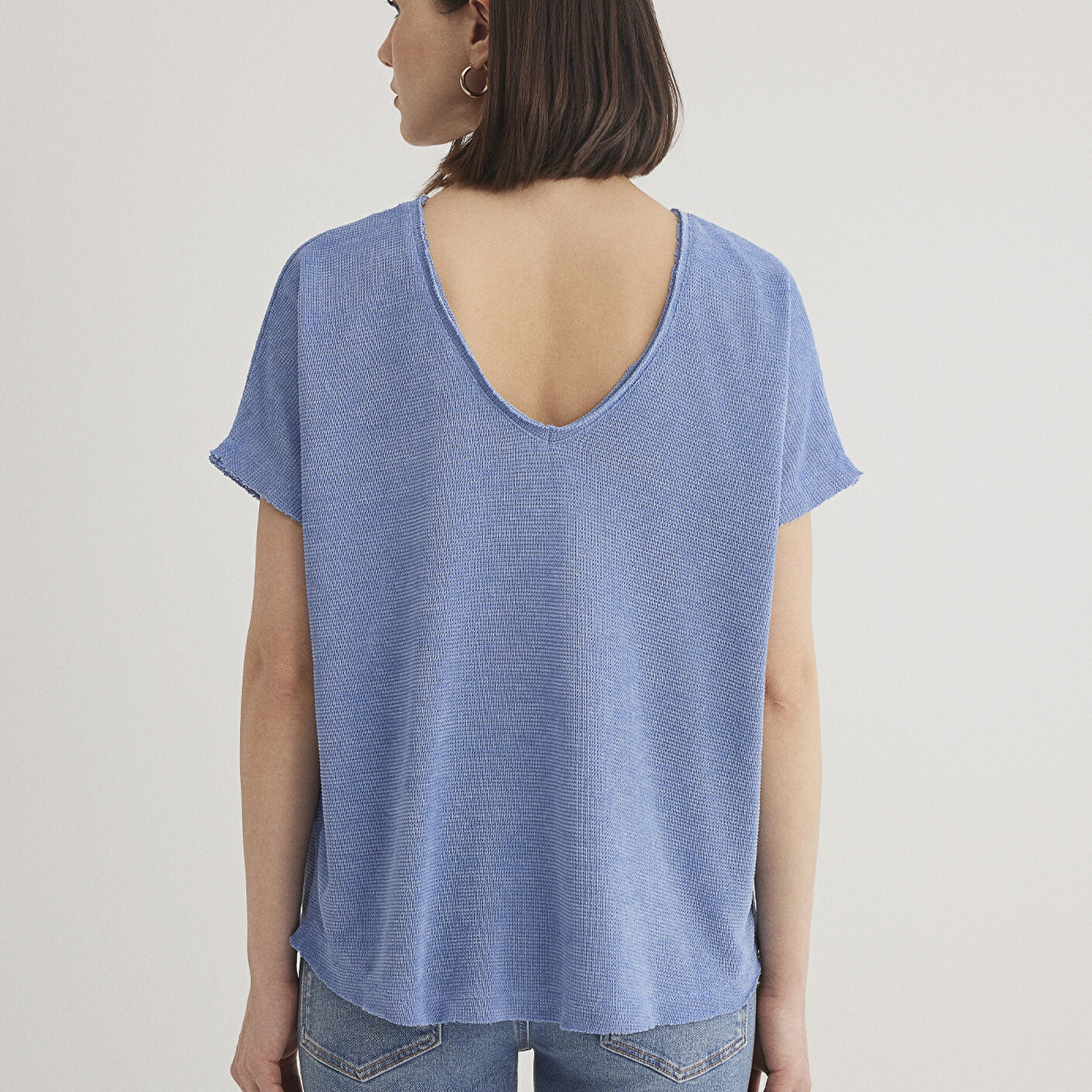 Mavi Dokulu Mavi Basic Tişört Loose Fit / Bol Rahat Kesim 167311-70853