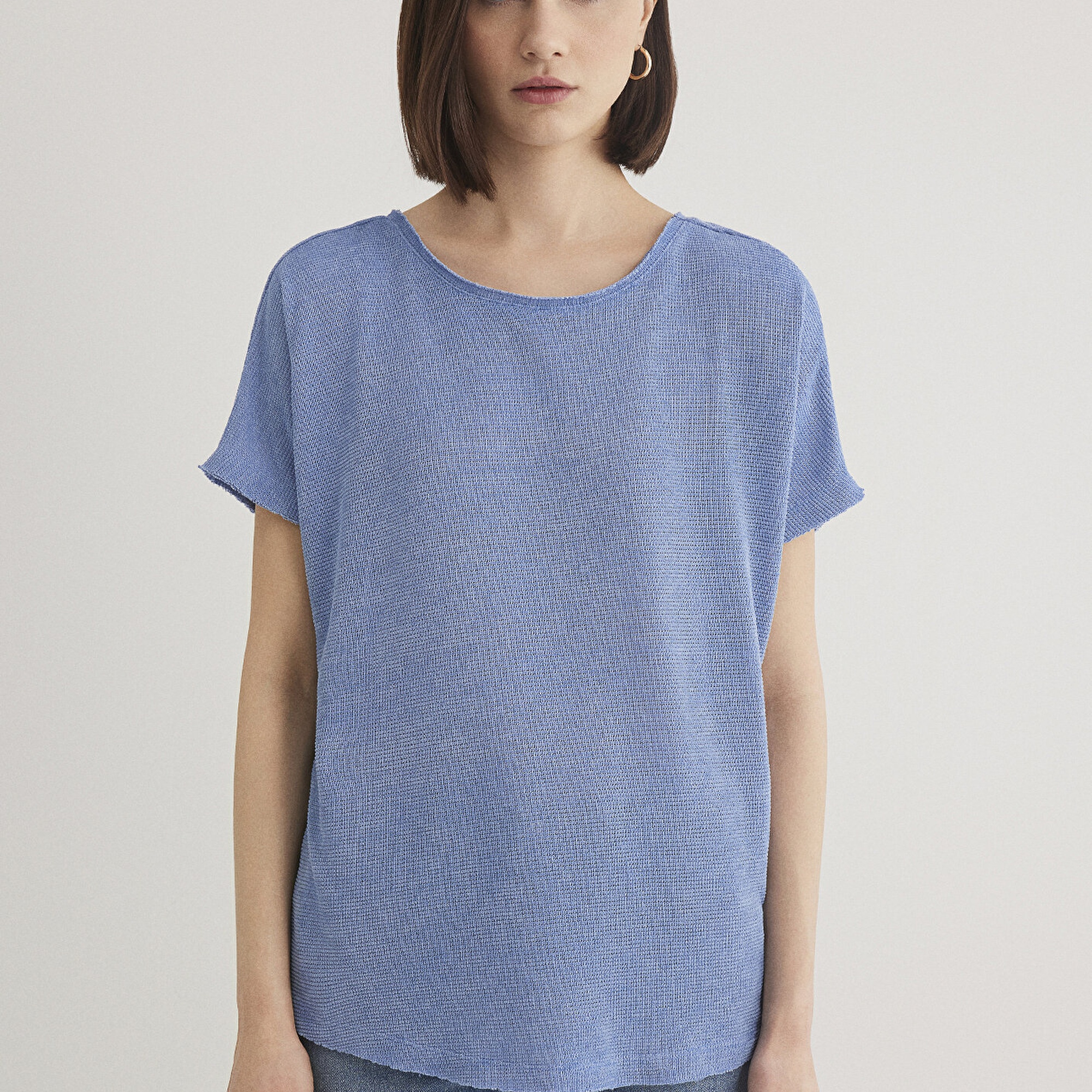 Mavi Dokulu Mavi Basic Tişört Loose Fit / Bol Rahat Kesim 167311-70853