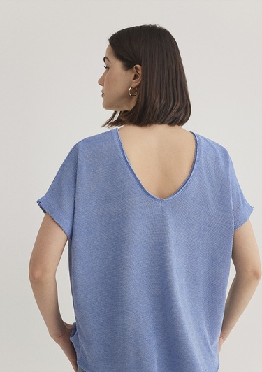  Mavi Dokulu Mavi Basic Tişört Loose Fit / Bol Rahat Kesim 167311-70853