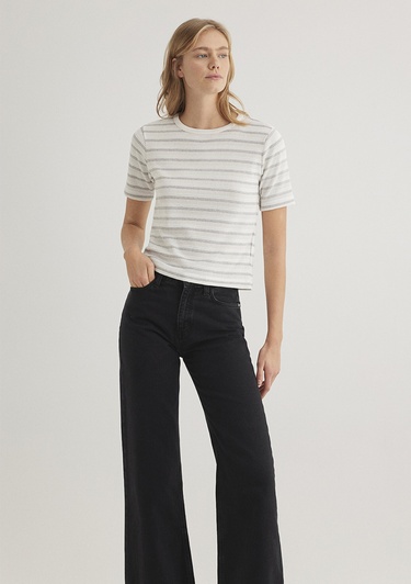  Mavi Gri Çizgili Ekru Tişört Slim Fit / Dar Kesim 1612126-88146